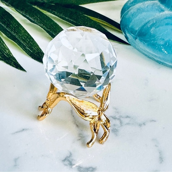 Faux Crystal Sphere Faceted Ball Gold Butterfly Stand Boho Magical Home Decor - Picture 4 of 11